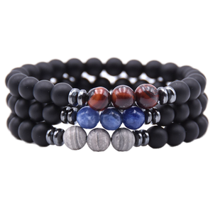 Nouveau bracelet à breloques 3 yeux de tigre, perles de verre noires de 8 mm, style tendance pour homme - Product Image 1