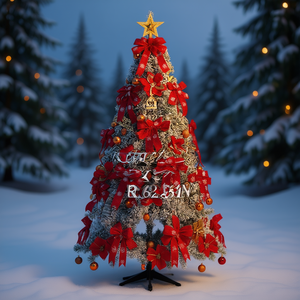 Sapin de Noël Artificiel Rouge de 210 cm pour Extérieur avec Rubans, Ornements et Base de Support - Product Image 2