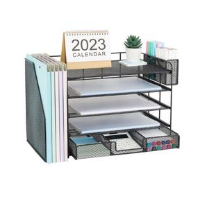 Metal Paper Tray Organizer Mesh File Holder 5 Tier Desk Organizers with <b>Pen</b> Holder, Office Desk Accessories Desktop Organization - Product Image 3
