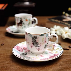 Tazas de Café Árabes de Lujo para Exportación con Platos, Tazas Pequeñas Mini Espresso con Diseño de Bestias de la Selva, Tazas y Platos de Cerámica - Product Image 5