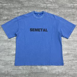 T-shirt en coton 100% personnalisé par un designer, col rond, coupe ample, t-shirt court délavé à l'acide, imprimé, lourd, surdimensionné, pour hommes - Product Image 1