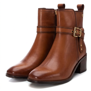 Bottines en cuir véritable marron avec boucle à la cheville, talon carré, soutien de la voûte plantaire, semelle extérieure en caoutchouc légère et antidérapante, pour l'automne - Product Image 1