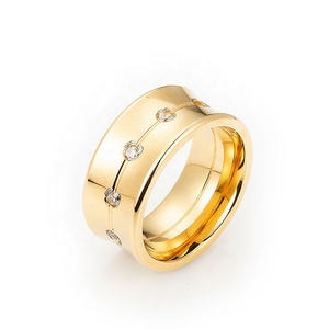 プロモレディリング防水ウーマンリングステンレススチールポリッシュ18Kゴールドメッキレディフィンガーリング、CZインレイ付き - Product Image 1