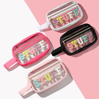 Trousse de maquillage avec pinceaux en PVC transparent et imperméable à l'eau, trousse de toilette avec lettres en chenille, trousse de toilette avec LOGO personnalisé pour le bricolage