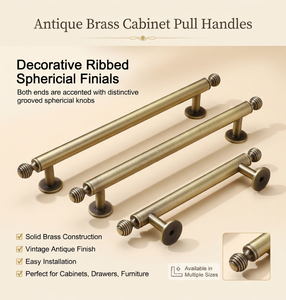 Poignée de tiroir en laiton massif côtelé style Art Déco Koppalive, bouton de meuble de luxe, poignée de porte de placard de cuisine 128 mm, doré - Product Image 2