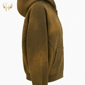 Felpa con cappuccio da uomo con chiusura a cerniera in metallo con rivetto in metallo sbiadito da sole - Product Image 5