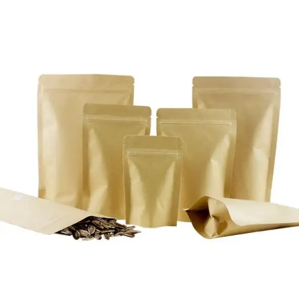 Compostável Biodegradável Brown Kraft Paper Zip Lock Folha De Alumínio Sacos De Plástico Pacote De Alimentos De Café