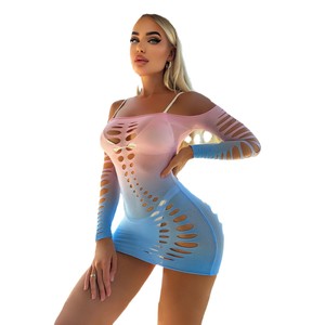 Temptation Hollow Gradient Blue Tube <strong>Top</strong> Dress Sexy Lingerie Women Hip Skirt - Product Image 5