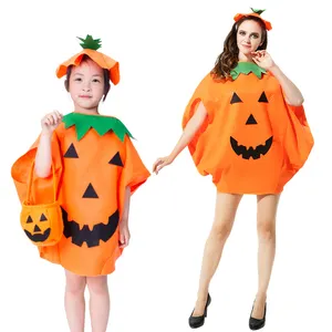 Halloween Pumpkin Costume Set Unisex Family Party Cosplay Pumpkin Cloak For Child Kids Adult