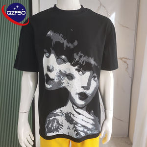 QZFSO T-shirt court personnalisé Boxy Fit 260Gsm coton surdimensionné T-shirt graphique en détresse Vintage DTG impression pour hommes - Product Image 1
