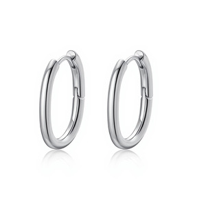 Boucles d'oreilles créoles ovales en argent pour femme, bijoux de mode, grandes, moyennes et petites tailles EKA 074 075 076 - Product Image 5