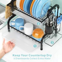 Égouttoir à vaisselle en acier inoxydable antirouille, montage facile, pour comptoir de cuisine, avec plateau d'égouttage amovible
