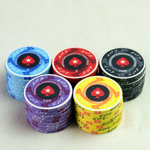 Jetons <span class=keywords><strong>de</strong></span> poker en céramique personnalisés <span class=keywords><strong>de</strong></span> 39 mm anti-contrefaçon Texas <span class=keywords><strong>Blackjack</strong></span> Hold'em EPT avec bord blanc - Product Image 1