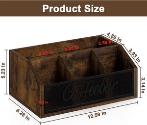 Organizador de Estación de Café Retro Personalizado, Mueble de Madera para Encimera con Divisores Extraíbles, Fácil de Limpiar, para Cápsulas, Jarabes, Tazas, Agitadores, Té, Oficina - Product Image 2