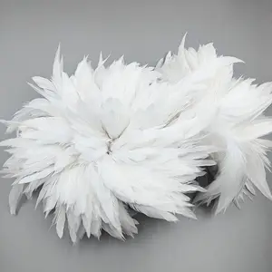 जुजू टोपी के लिए 6-8 इंच सफेद चिकन कॉक मुर्गा पंख मजबूत श्लापेन पंख