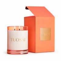 Pot à bougie rond personnalisé en verre transparent avec couvercle en bambou, 8 oz, fond épais, fait main, pour Noël, maison, parfumé, en vrac, boîte