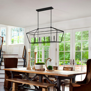 Lustre Rectangulaire Industriel à 5 Lumières Style Bougie, Suspension Linéaire Noire Réglable pour Îlot de Cuisine, Salle à Manger, Couloir, Bar - Product Image 3