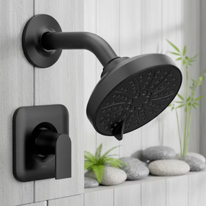 Juego de grifería de ducha OEM de fábrica con válvula de presión equilibrada mate, cabezal de ducha con manija negra y mezclador de ducha oculto de latón acabado. - Product Image 2