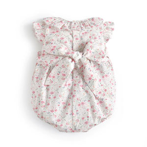 Combinaison d'été pour bébé fille, nouveau-né, en coton tricoté, smockée, broderie, sans manches, imprimé floral, couleur personnalisée, bouton - Product Image 2
