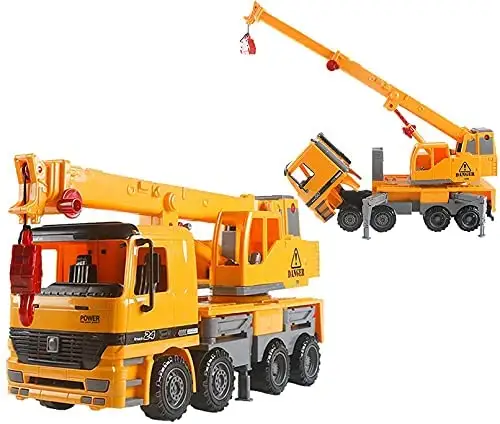 Friction Large Crane Truck Construction Vehicle Kids Toy with Extendable Arm & Lever to Lift Crane