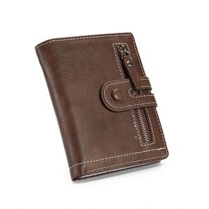 Portefeuille multifonctionnel pour homme avec fermeture éclair, style vintage moderne, porte-cartes en PU, porte-monnaie, porte-cartes ouvert, boucle de ceinture - Product Image 1