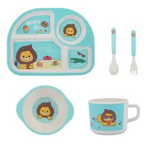 المنتج الأعلى مبيعًا على الإنترنت أدوات مائدة مصنوعة من ألياف الخيزران 2024 طقم عشاء للأطفال مكون من 5 قطع يصلح لإطعام الأطفال