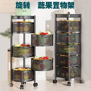 Rotating Square Multi Tier <b>Kitchen</b> <b>Storage</b> <b>Rack</b> 5 Layers Mobile Stand With Wheels For Food Organization - Product Image 5