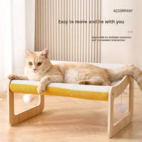 Kinghon Lit-griffoir pour chat en bois et sisal 2-en-1 avec coussin amovible et jouets suspendus pour chats d'intérieur