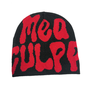 Gorros de gran tamaño personalizados <span class=keywords><strong>para</strong></span> hombres y mujeres de alta calidad 100% acrílico tejido Mea Culpa Jacquard Beanie Hat <span class=keywords><strong>para</strong></span> invierno - Product Image 1