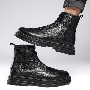 Bottes de cheville d'hiver en cuir de vachette à fond épais pour hommes Designer Luxury Casual Round Toe Zip Business Formal High Top Men Shoes - Product Image 5