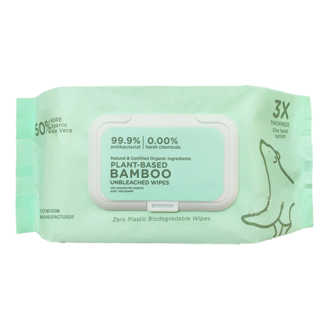 OEM Plant-Based Bamboo Baby Wipes 100 Unscented Sheets 99.9 Pure Water Cleaning Wipes Plastic-Free Biodegradable Diaper Wipes