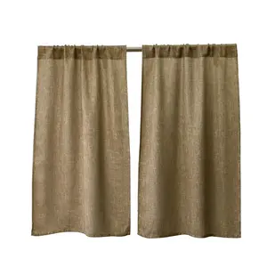 Soft Burlap Short Curtains Rustic Natural Tan Rod Pocket Curtain Panels for Small Window 45 inch Length Cafe Kitchen Curtains