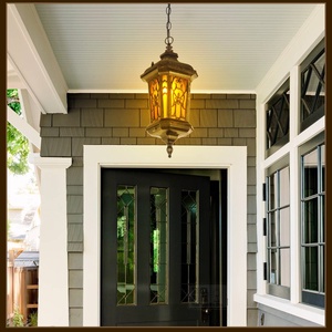 Suspension rétro étanche extérieure texture verre jaune porche garage jardin maison toit suspension - Product Image 1