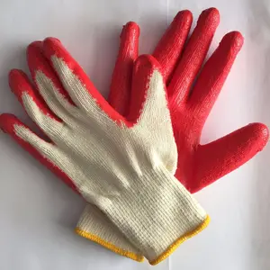 Cotton Glove White 7 10 Gauge Garden White Cotton Knitted Red Latex Coated Safety Work Gloves Of Manufacture
