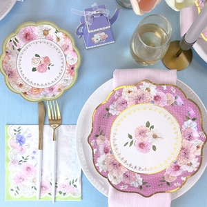 DAMAI Wholesale Mother's Day <b>Tea</b> <b>Party</b> Flower Paper Plate <b>Set</b> Customizable Size Disposable Garden <b>Party</b> Tableware - Product Image 3