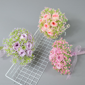 Bouquet de roses artificielles et de gypsophile Dongchen Crafts, fleurs en soie de 10 cm à 30 cm, accessoire de décoration de mariage - Product Image 1