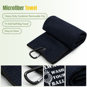 Serviette de golf pliable en 3 sections, super absorbante, gaufrée, avec broderie personnalisée et clip – Vente en gros - Product Image 3