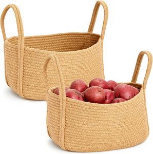 Cotton Storage Basket Jute Rope Basket 2 Pack 33 X 23 X 18 Cm Collapsible Storage Basket Woven Cotton Rope Basket Set
