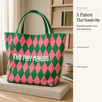 Sac de shopping en toile grande capacité à motif losanges, double pack, avec poignée longue en tissu coloré, personnalisation du logo