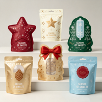 Sachets Doypack personnalisés imprimés pour emballage alimentaire, avec fermeture zip, en aluminium, à fond plat, pour bonbons de Noël avec fenêtre