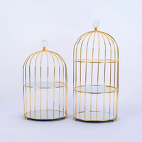 Support à gâteau de mariage en forme de cage à oiseaux dorée, à 2 ou 3 niveaux, avec miroir en verre, support à desserts de luxe pour présentation de banquet