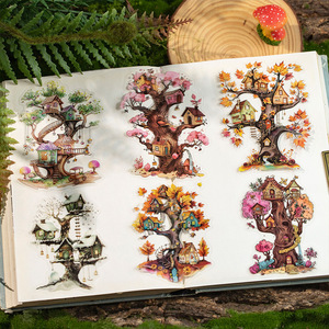 Paquete de 12 Pegatinas con Diseño de Casa en el Árbol, Serie <span class=keywords><strong>Utopia</strong></span>, Temática de Paisajes, Pegatinas de PET, Estilo Adorable, Fáciles de Aplicar - Product Image 3