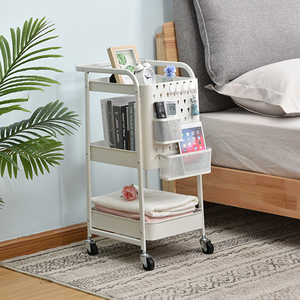 Crochets de panneau perforé bricolage paniers supplémentaires chariot de rangement roulant étagère en métal chariot utilitaire roulant à 4 niveaux avec roues de verrouillage - Product Image 3