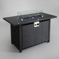 Table chauffante d'extérieur en métal et rotin 50 000 BTU, foyer au propane auto-allumant de 43 pouces avec verre de protection, écologique et autoportant