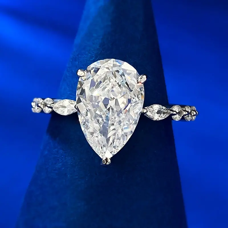 925er Sterlingsilber Ring Zirkon Perrschnitt Diamant Verlobungsring