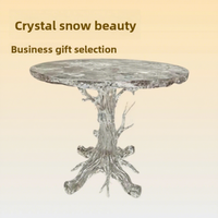 Table basse translucide effet glace en cristal de platine avec grand motif arbre, mobilier haut de gamme de style chinois moderne du Guangdong