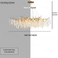 Lustre moderne de luxe en cristal en forme de branche d'arbre, luminaire suspendu pour salon, salle à manger, hôtel, villa, décoration de plafond dorée de luxe