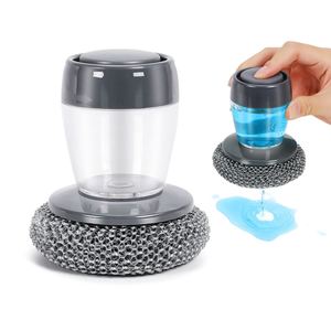 Kitchen Gadgets PET Soap Dispensing Palm <b>Scrub</b> Cleaning Brush Plastic Pot Scrubber Dish Brush With Soap Dispenser - Product Image 1