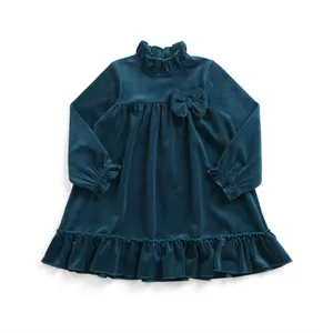 2023 Baby Girl Dress Dark Blue Infant Girl Dress Velvet Long Sleeve Casual Dresses