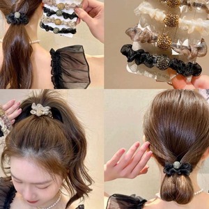 Élastique à cheveux en maille avec strass, bande élastique plissée pour femmes, style haut de gamme, usage quotidien, chouchous, été 2024 - Product Image 4